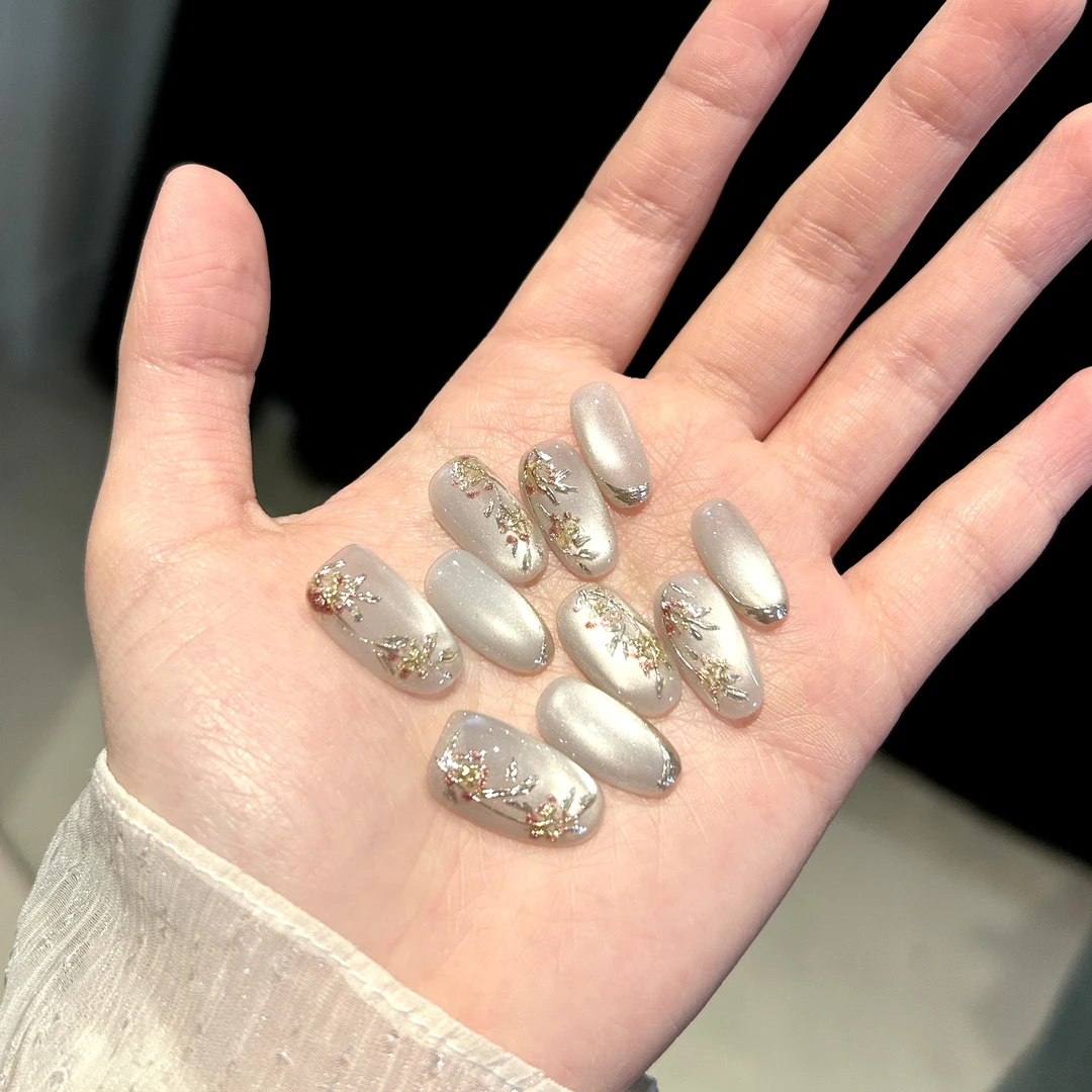 【江南美人】蓝珊手工穿戴甲琉璃烫金国风彩绘花落浮雕质感猫眼