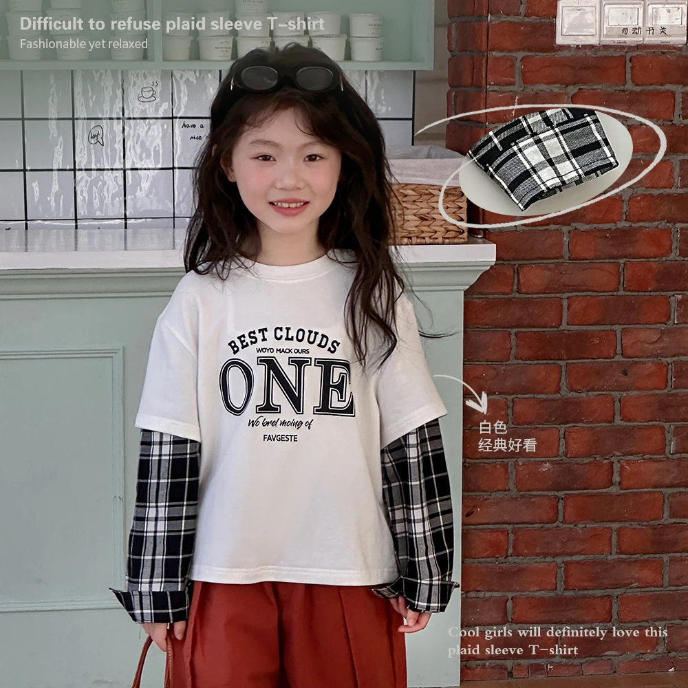 NAIYOUKIDS【好穿搭子】2024女童T恤2024春季洋气假两件上衣Y5531