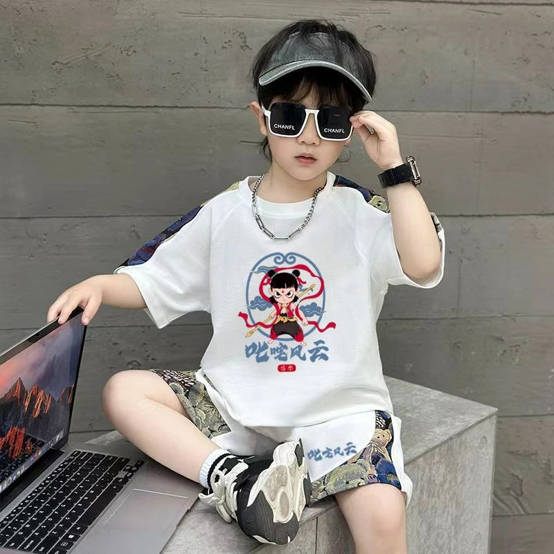 男童夏装薄款短袖T恤短裤两件套2025新款中小童痞帅男孩运动套装