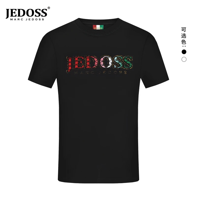 JEDOSS/爵迪斯男士新款LOGO牙刷绣烫钻刺绣圆领欧洲站短袖T恤M029