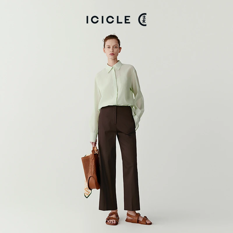 【琥珀流光】ICICLE之禾女装棉混纺弹力缎纹通勤直筒裤0926