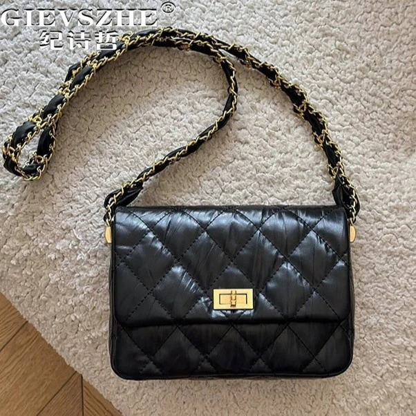 纪诗哲包包女款小香风粗链条菱格包单肩斜挎小方包送老婆生日礼物