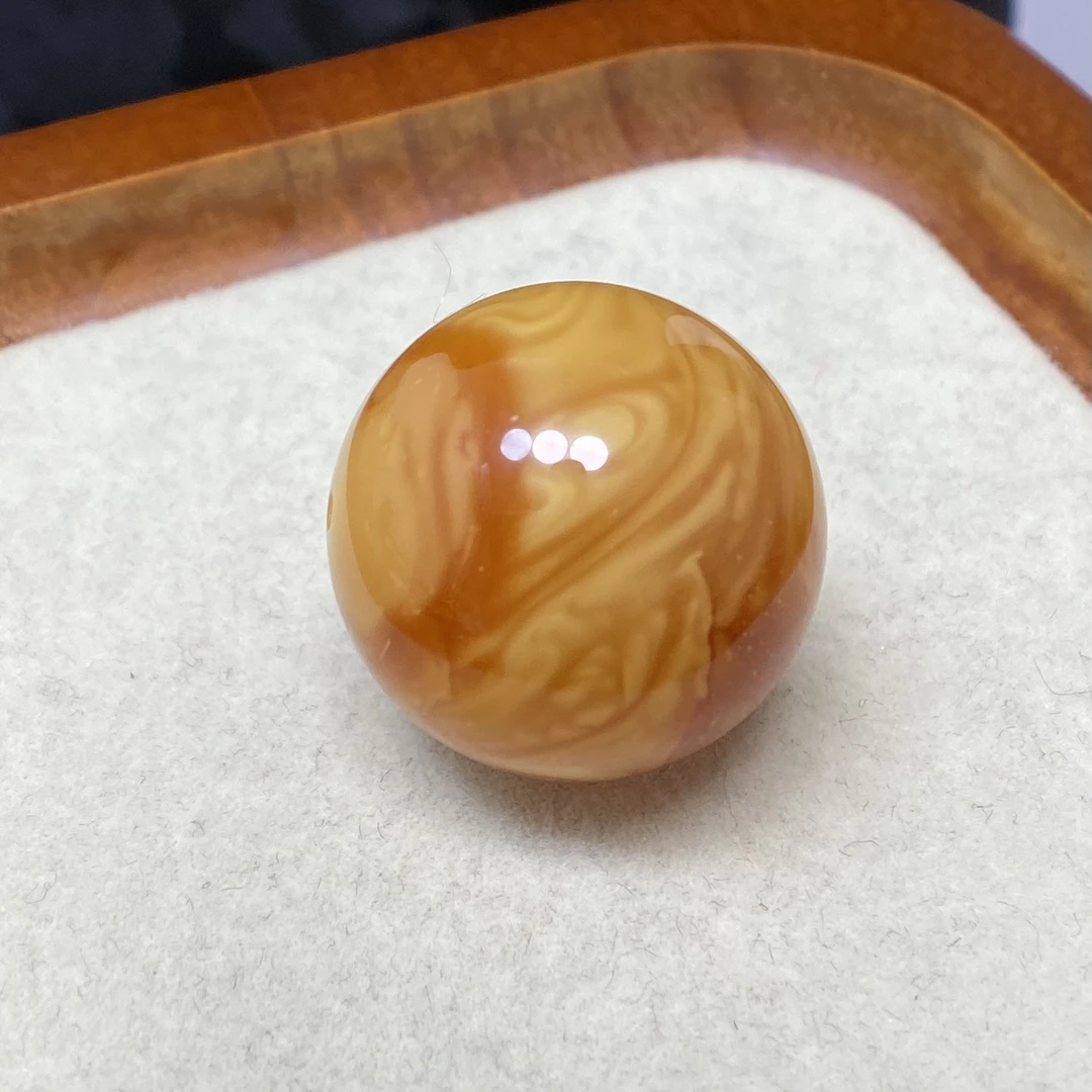 『顺亿天然蜜蜡』蜜糖色妖花圆珠直径24mm文玩配饰配珠