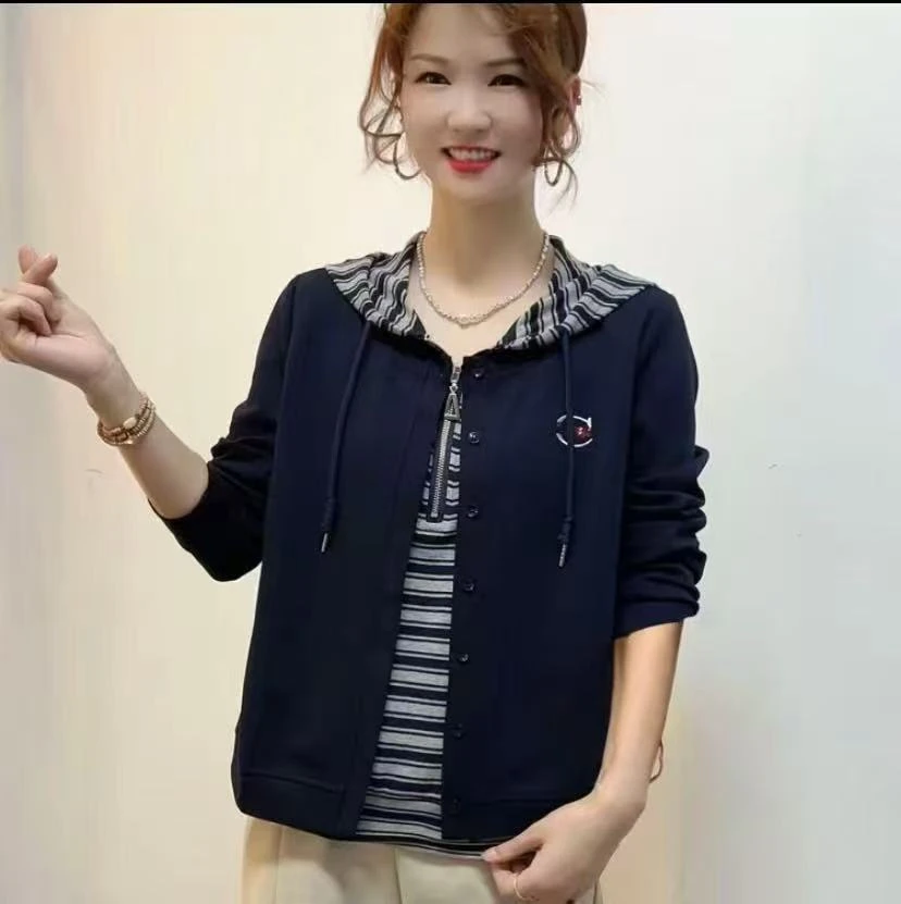 秋季新款连帽长袖显瘦减龄秋季妈妈装显瘦卫衣显瘦百搭韩版早秋款