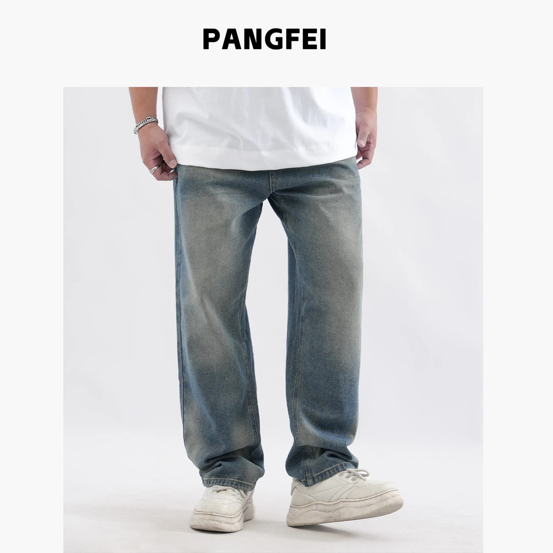 K2501大码男装宽松直筒牛仔裤男美式复古潮流休闲百搭时尚长裤