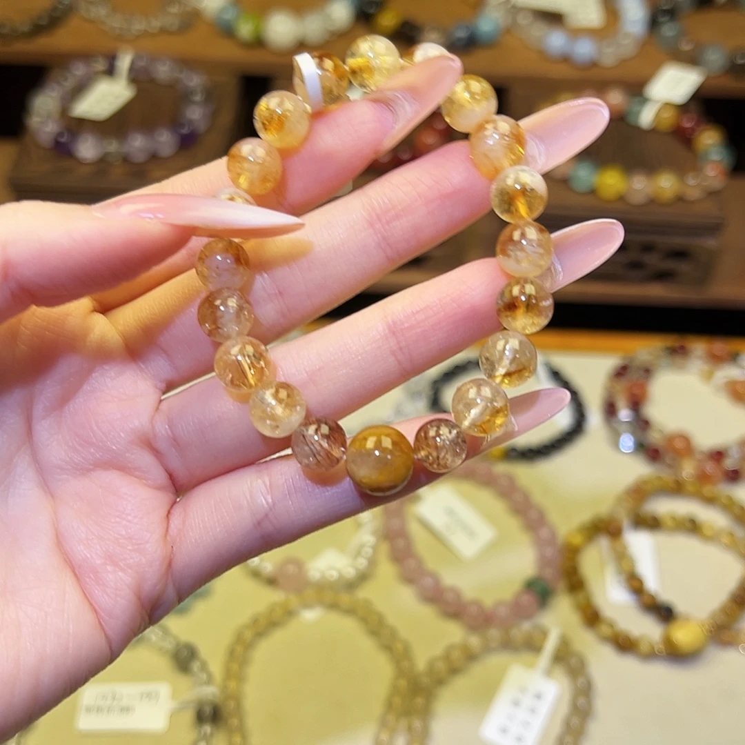 水晶手串银S925镀金镶嵌黄1185