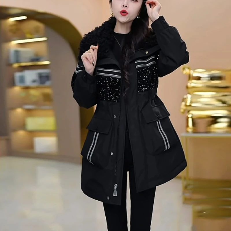 高级时尚显瘦气质加绒加厚中长款派克服女款爆款2025新款皮草外套