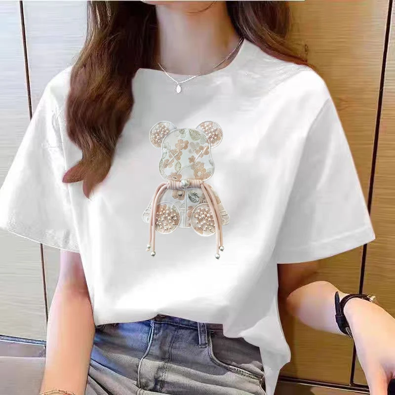 【粉丝福利】短袖女短袖打底衫夏季辣妈休闲t恤夏装-珍珠熊