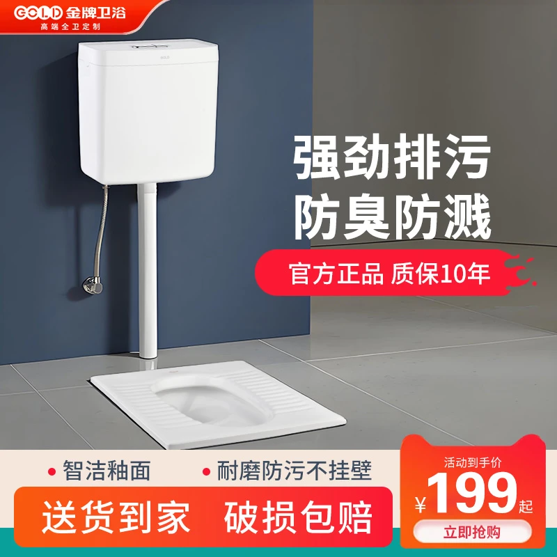GOLD金牌卫浴家用蹲便器蹲坑式存水弯蹲厕便池防臭蹲便器水箱套装