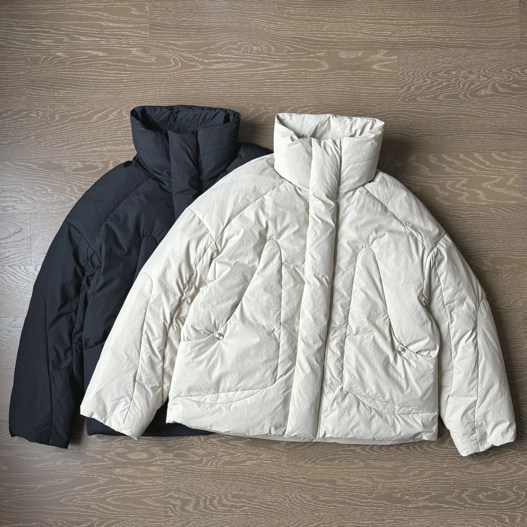 解构分割设计Meniscate复古暗绗线羽绒服男女立领工装加厚面包服