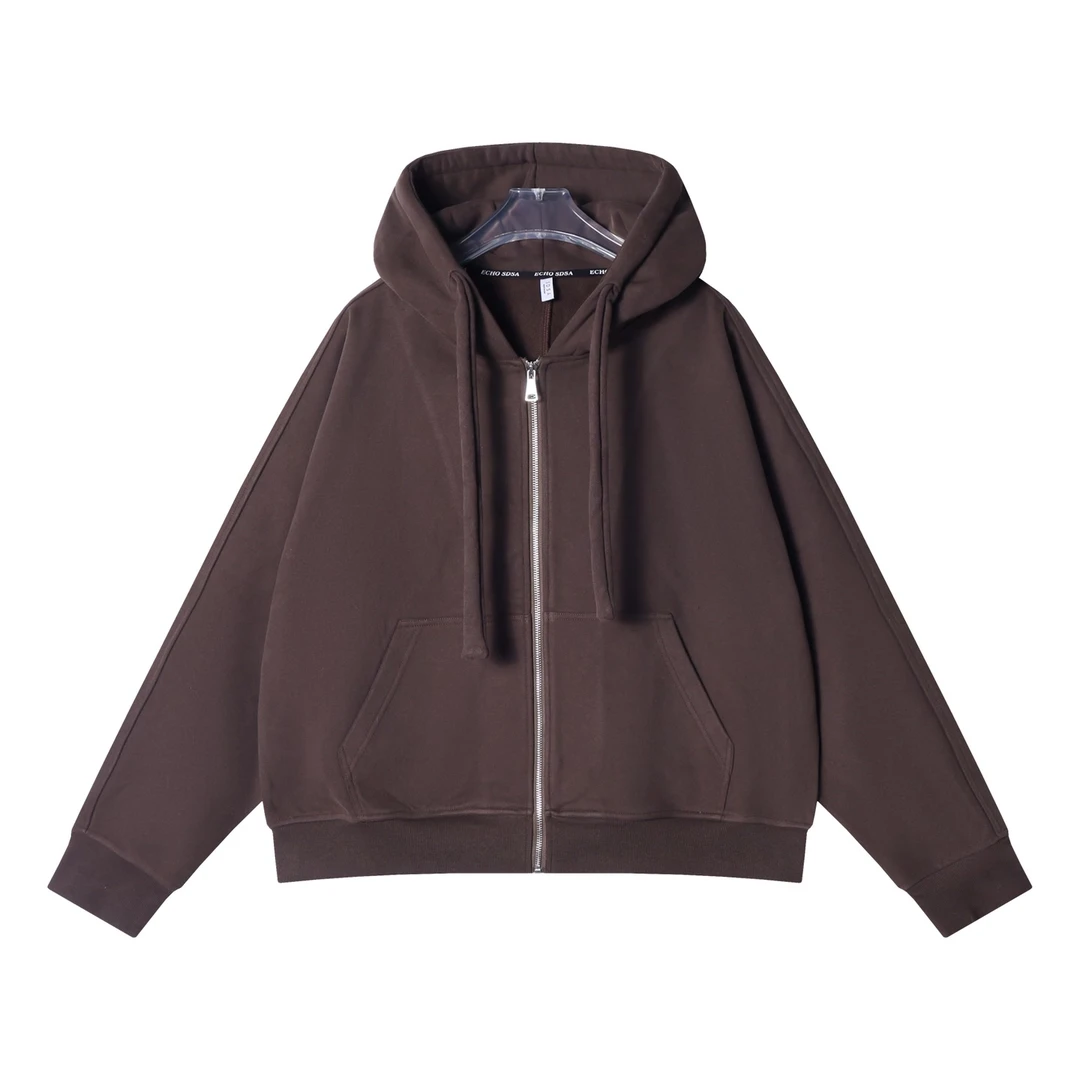 秋冬季新款时尚个性纯色连帽拉链开衫卫衣休闲百搭宽松外套