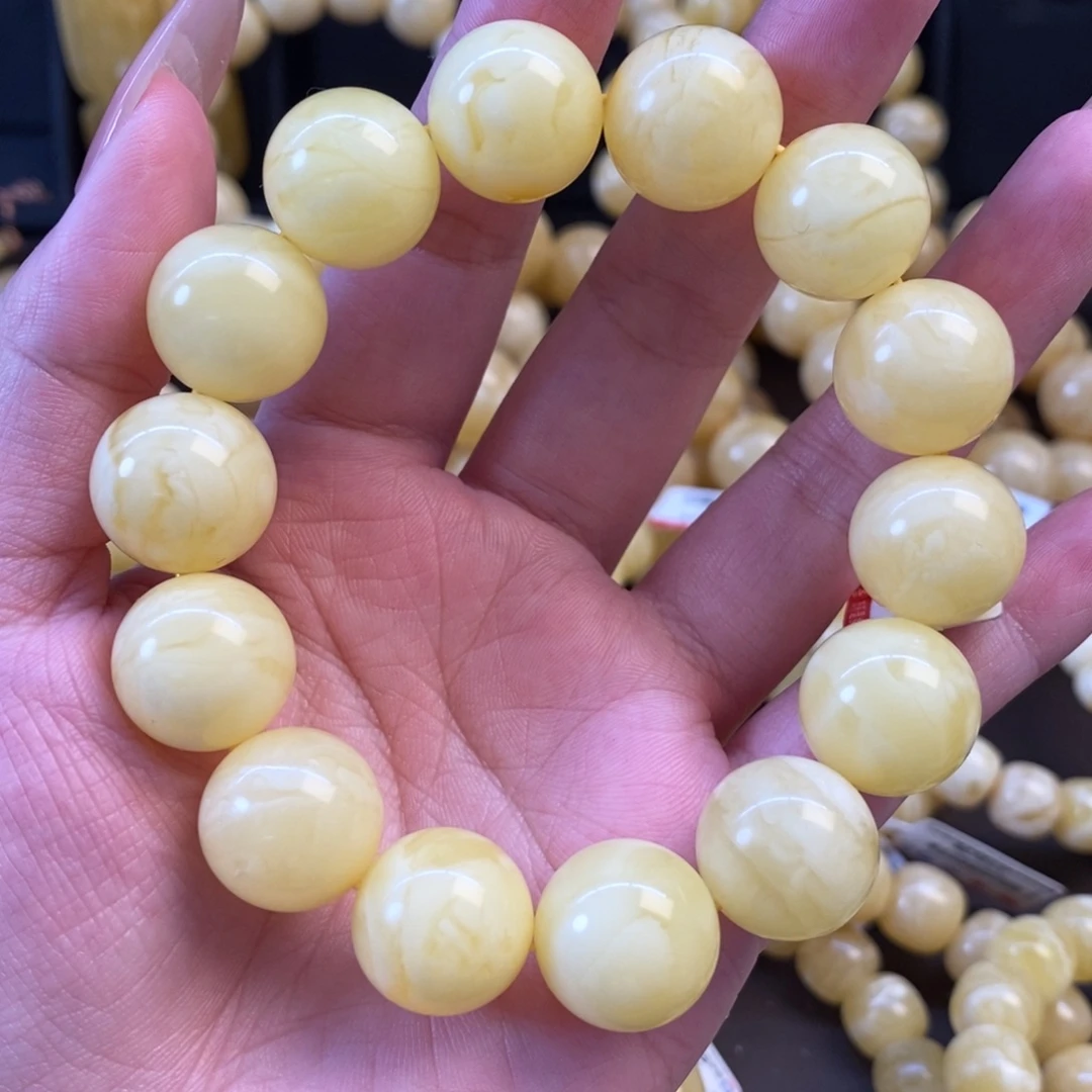 未镶嵌琥珀裸石满蜡虎皮圆珠16