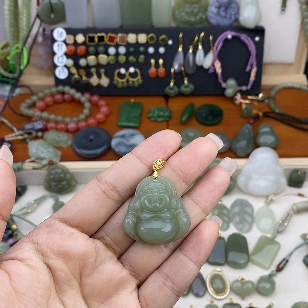 和田玉银S925镶嵌吊坠(不含链)