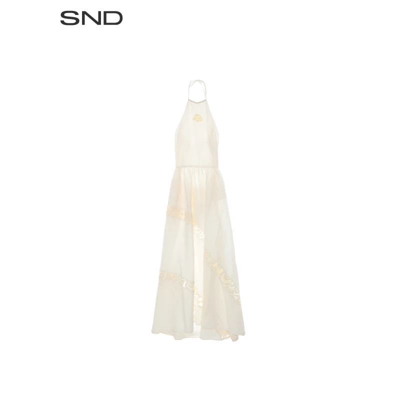 【LUMING ROOM设计师品牌】SND 刺绣亮片玫瑰挂脖吊带连衣裙