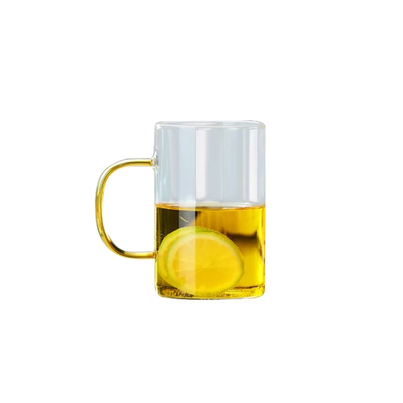 400ml黄色把杯透明玻璃杯带把耐高温