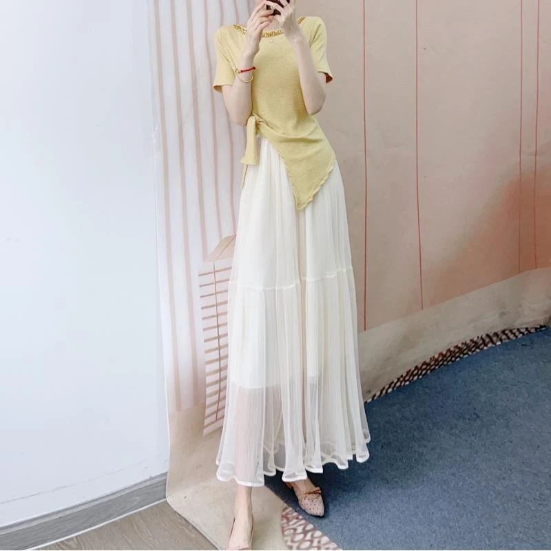 528柔软针织不规则小衫+网纱半身裙两件套裙2528/GJ