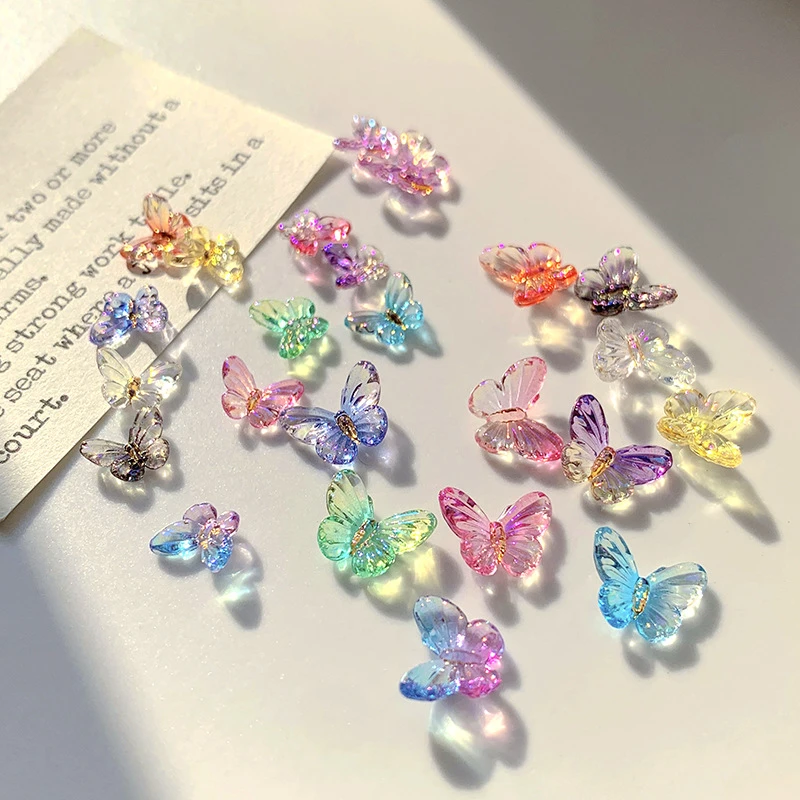 爆款美甲饰品极光幻彩色大小号渐变立体蝴蝶