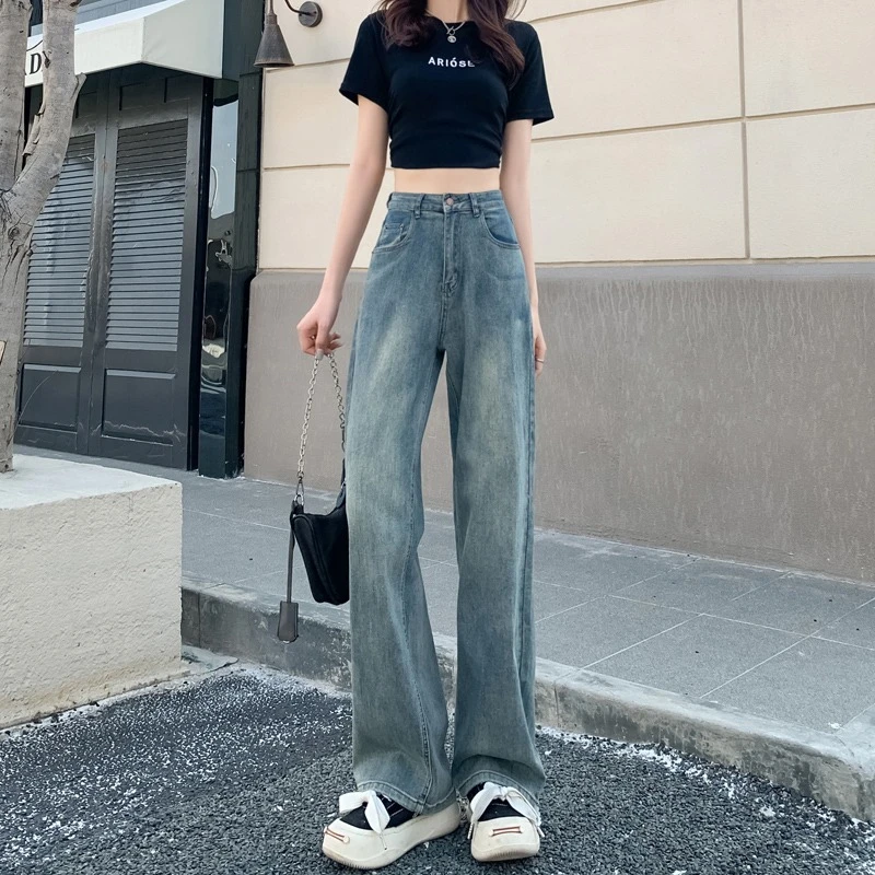 高腰显瘦春夏牛仔裤女百搭大码常规经典休闲窄版时尚显瘦直筒潮流