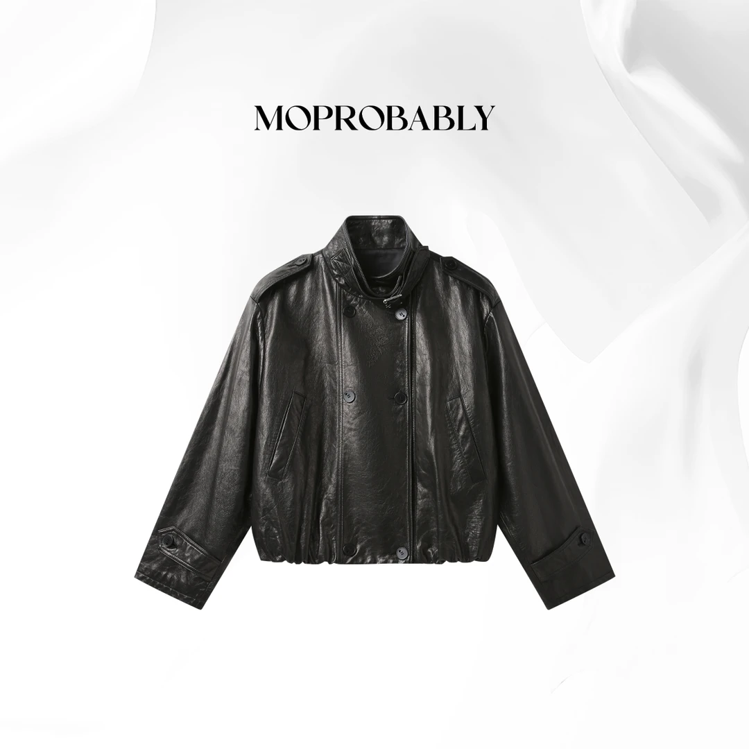 Moprobably贝贝「硬控」"羊皮"气质百搭真皮夹克皮衣外套L5382002