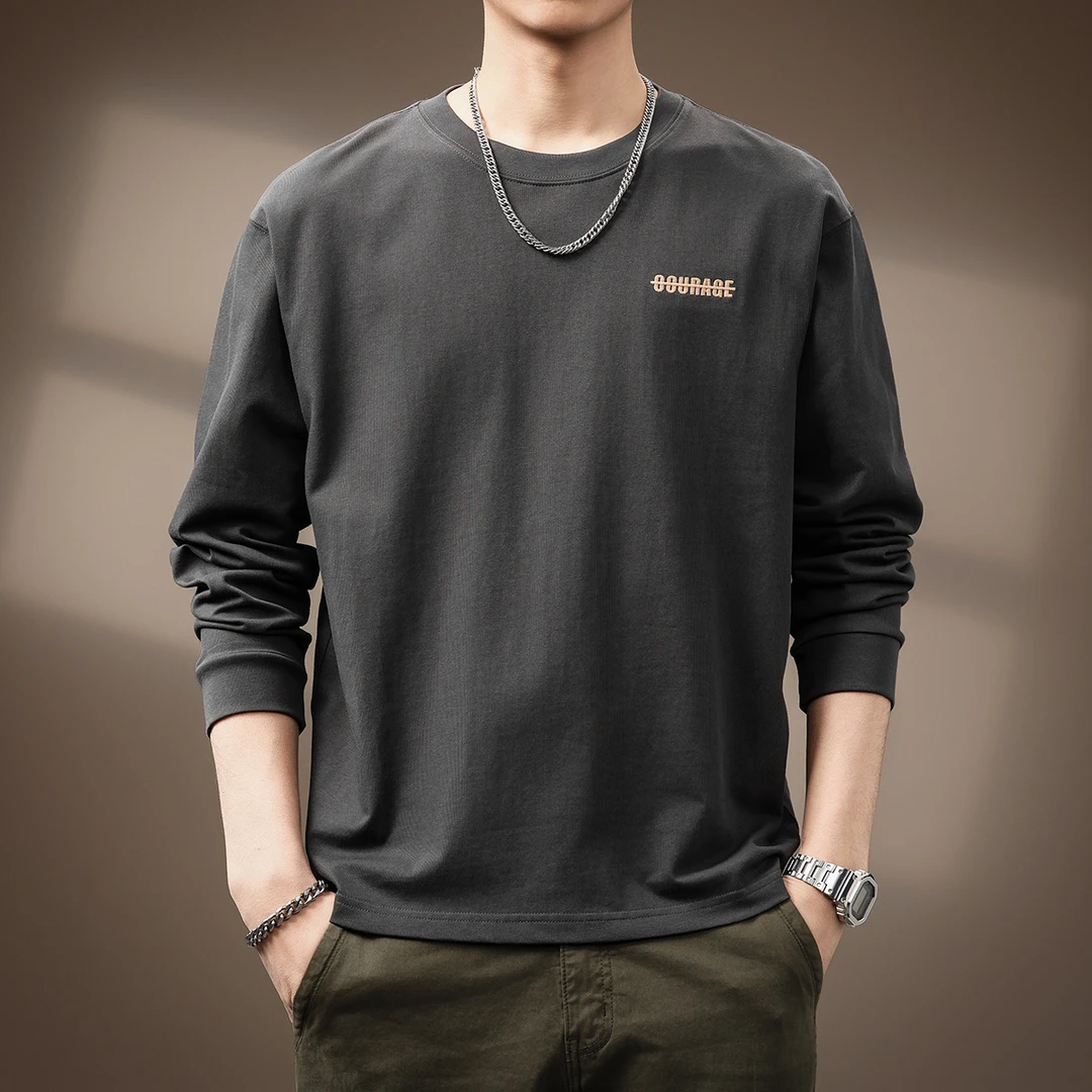 MR.MUDI/穆迪先生高端美式复古印花长袖T恤男2025春新款宽松圆领