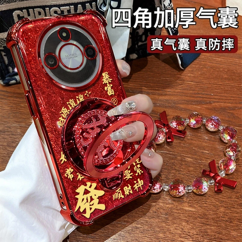 适用【荣耀x40】暴富發财创意旋转支架全包四角防摔壳女款