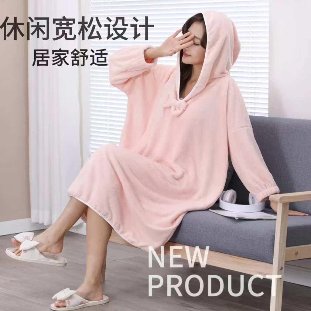 可穿式浴袍可爱浴巾男女家用吸水柔软速干浴裙睡袍睡衣连帽成人