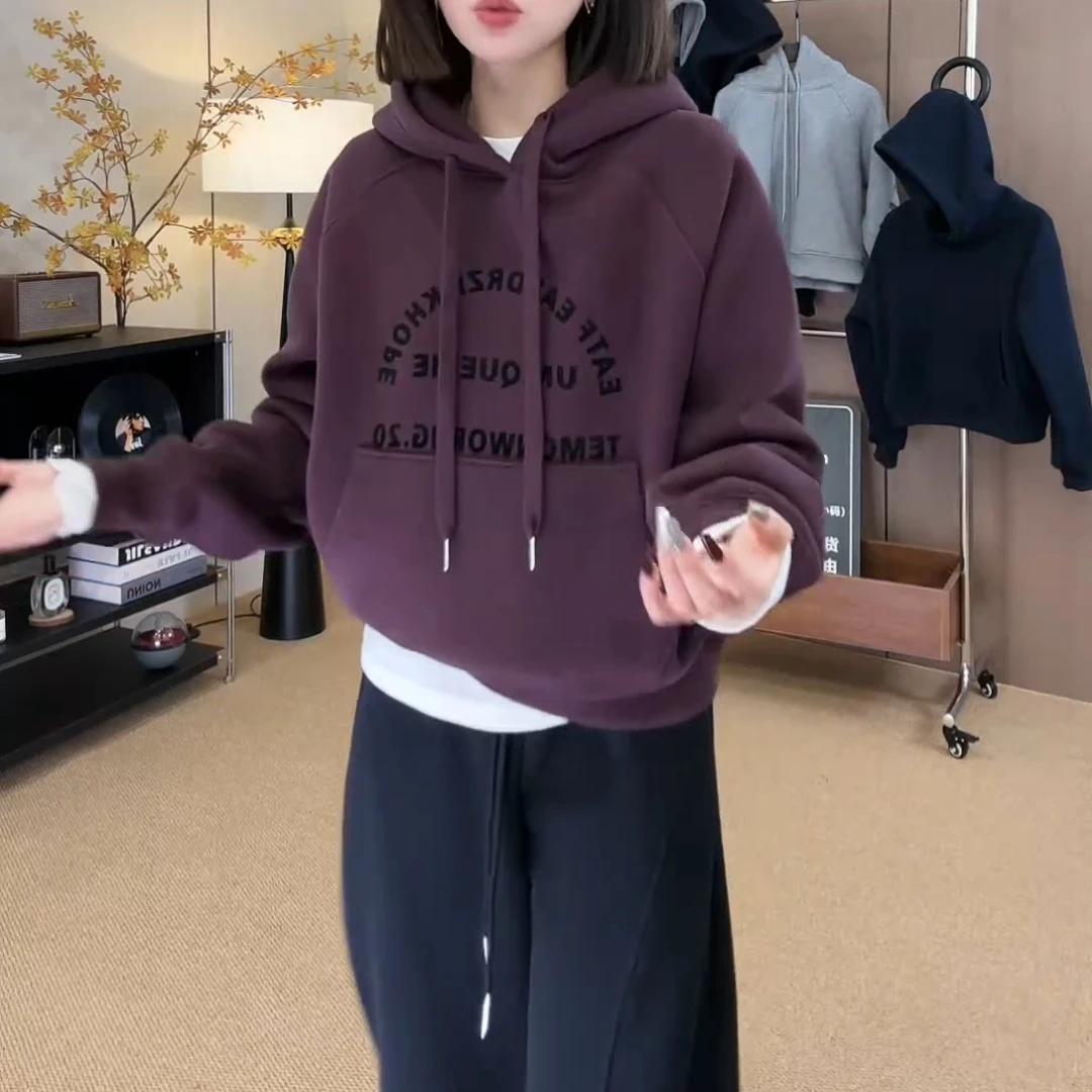 2025秋冬新款连帽字母卫衣百搭休闲帽衫加绒韩版上衣LK2500408
