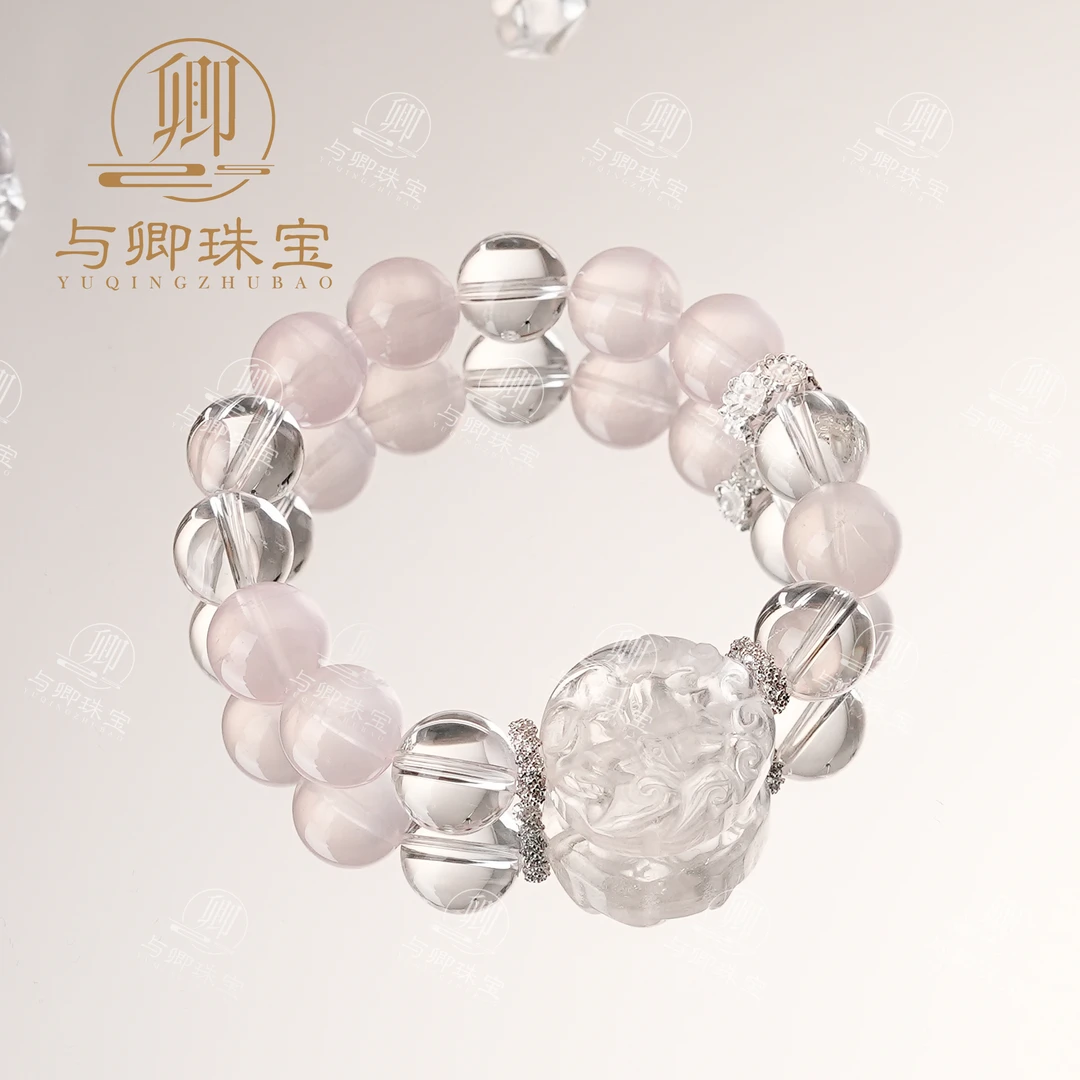 【相见欢】12mm白水晶+12mm莫粉+白水晶狐狸牌+ 合金配饰