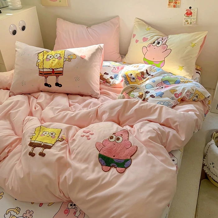 水洗棉云朵棉毛巾绣印花四件套学生宿舍单人三件套