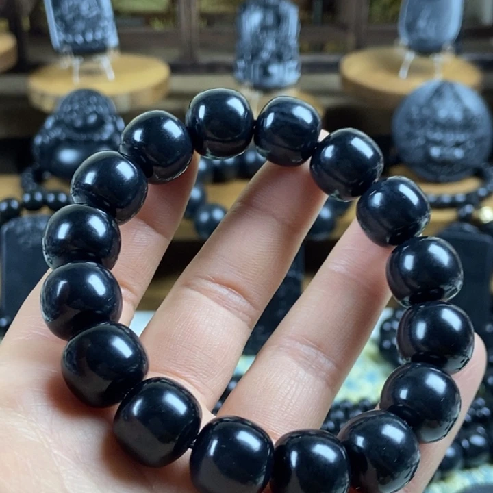 和田玉（墨玉）未镶嵌手串卡14老型特价福利款