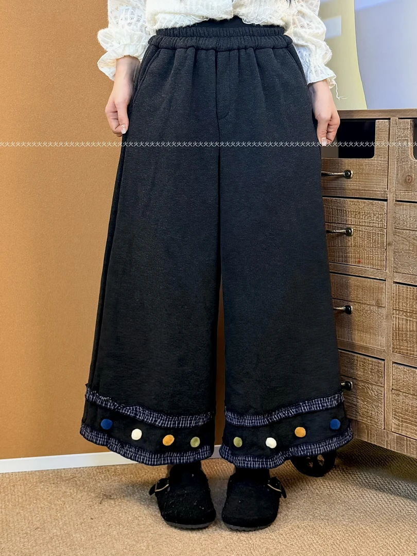 火火【泡芙小格】秋冬新款加厚直筒裤大码女宽松显瘦松紧弹力裤高腰