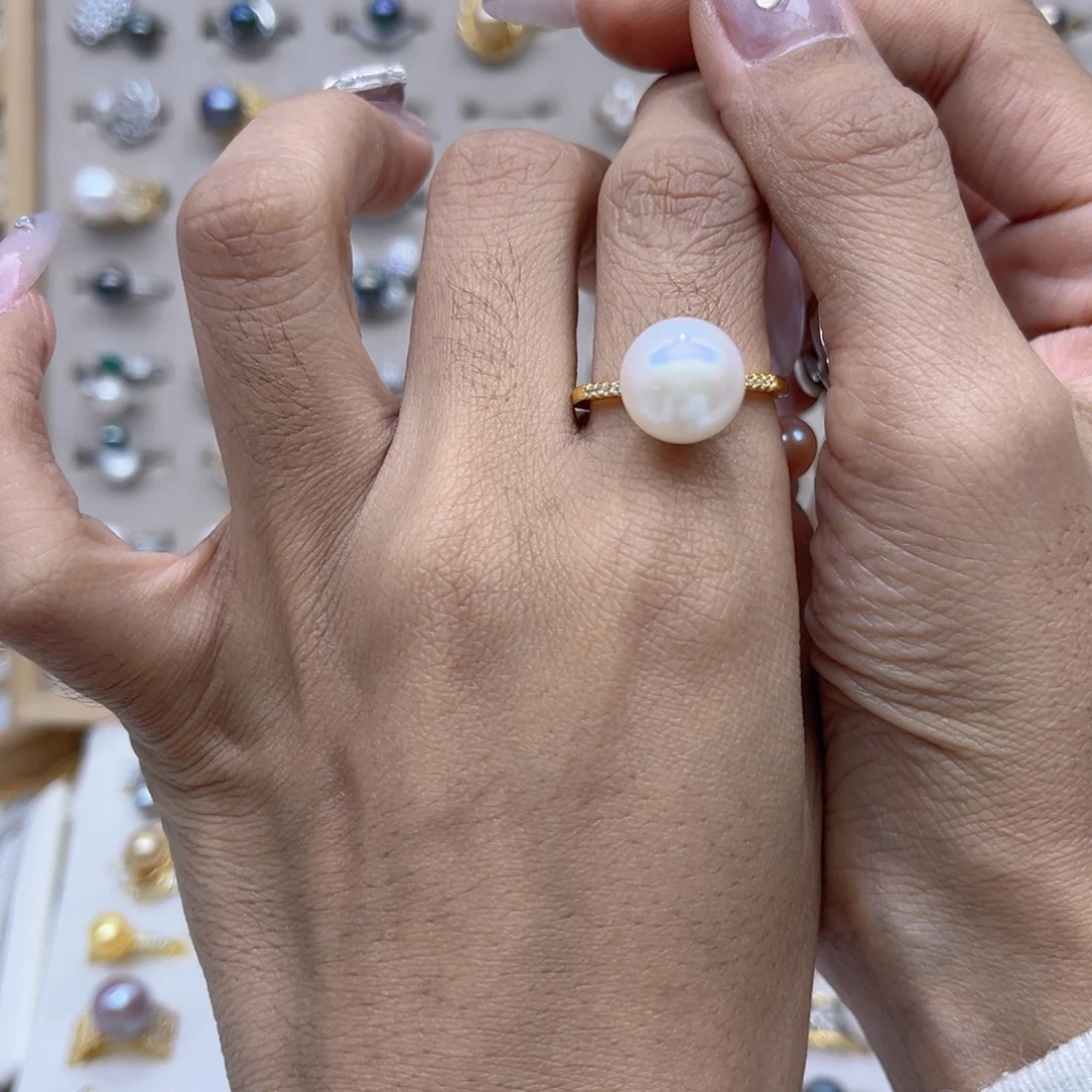 桃***熊戒指合金淡水珍珠