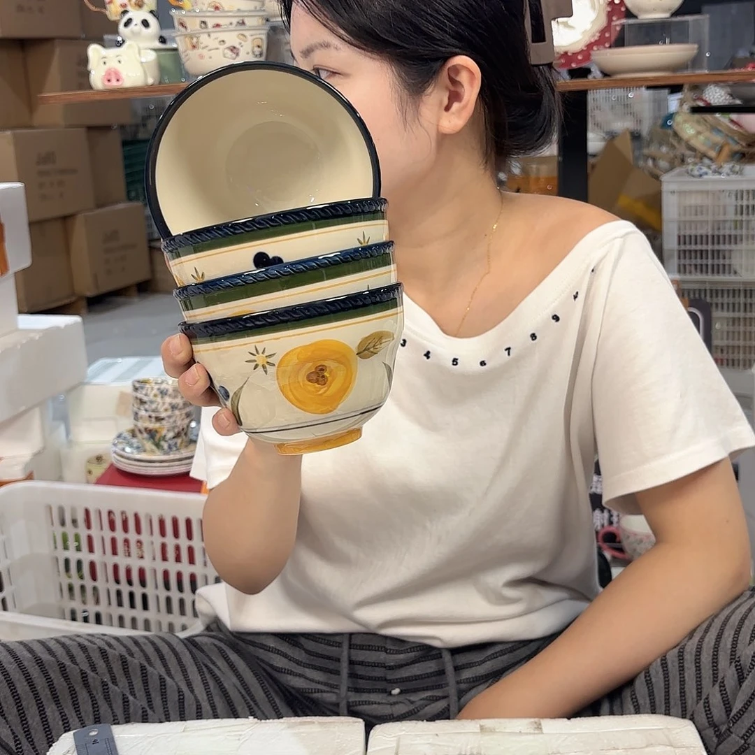 瓷微瑕陶瓷餐具釉下彩5寸碗4个