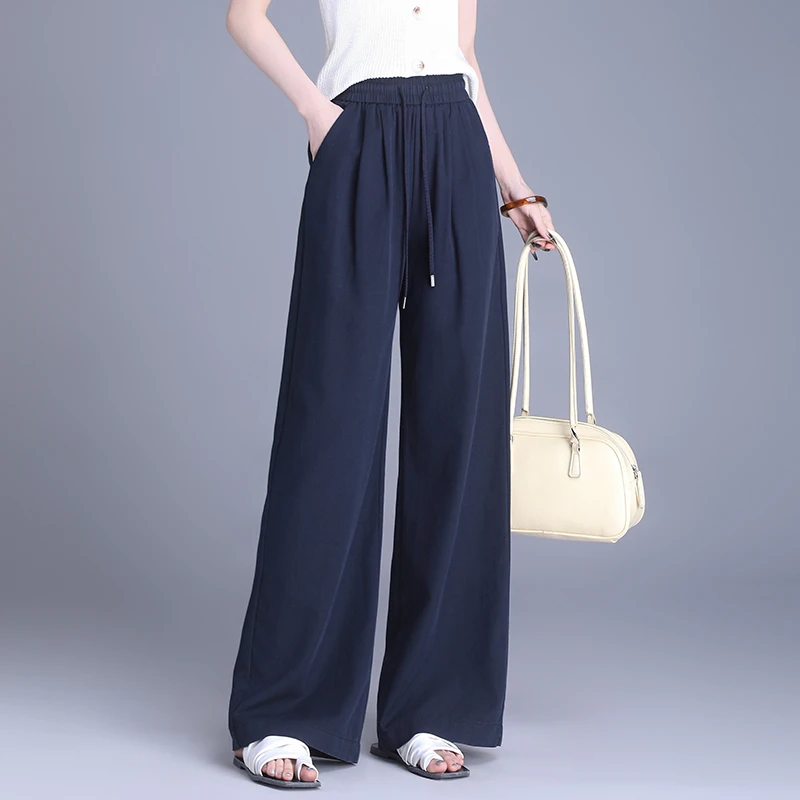 时尚休闲阔腿裤女正品哥弟新薄款高腰宽松垂感直筒裤松紧腰带长裤