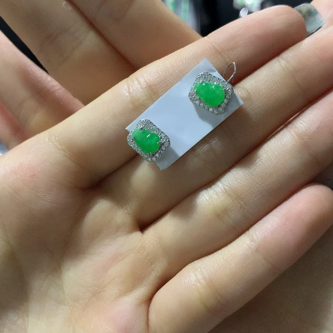 翡翠戒指银S925镶嵌耳钉