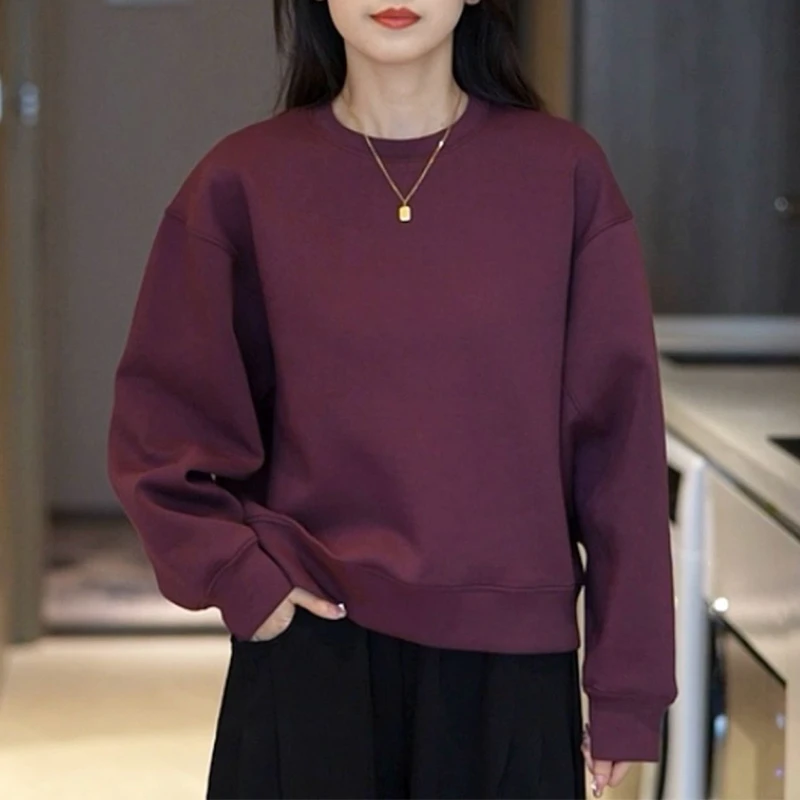 2025年春秋季新款韩版时尚设计感纯色复古卫衣女洋气休闲百搭上衣