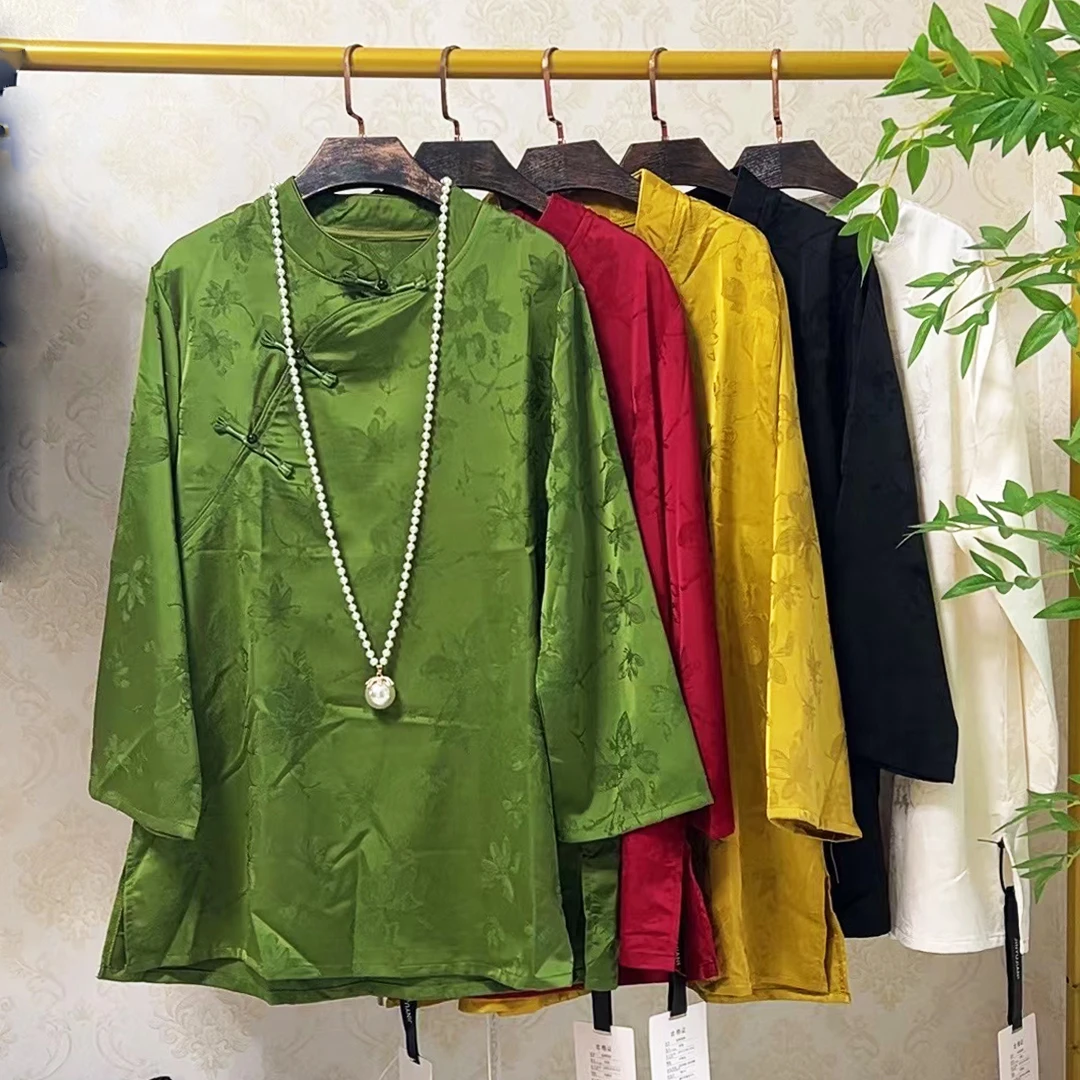 大聪秋季新款小立领衬衫上衣胖妹妹宽松显瘦提花打底衫200斤9273