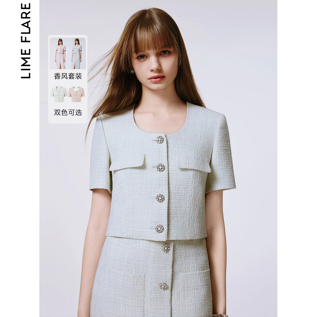 莱茵福莱尔简约别致法式小香风圆领短外套高级感套装LMFB18WJK254