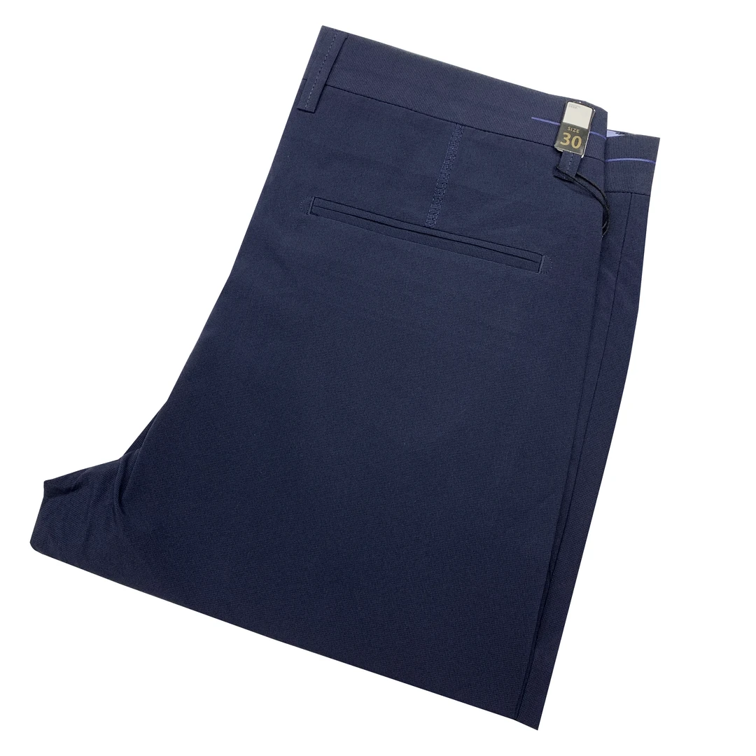 比亚-藏青薄款纯色中弹中腰商务直筒休闲裤透气男裤B50245