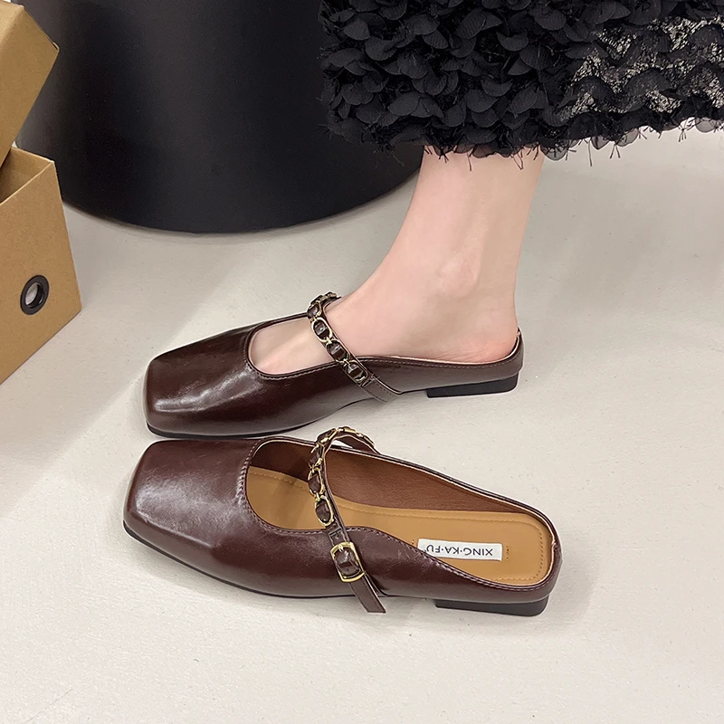 包头半拖鞋女夏外穿2025新款一脚蹬凉拖鞋法式平底单鞋玛丽珍女鞋