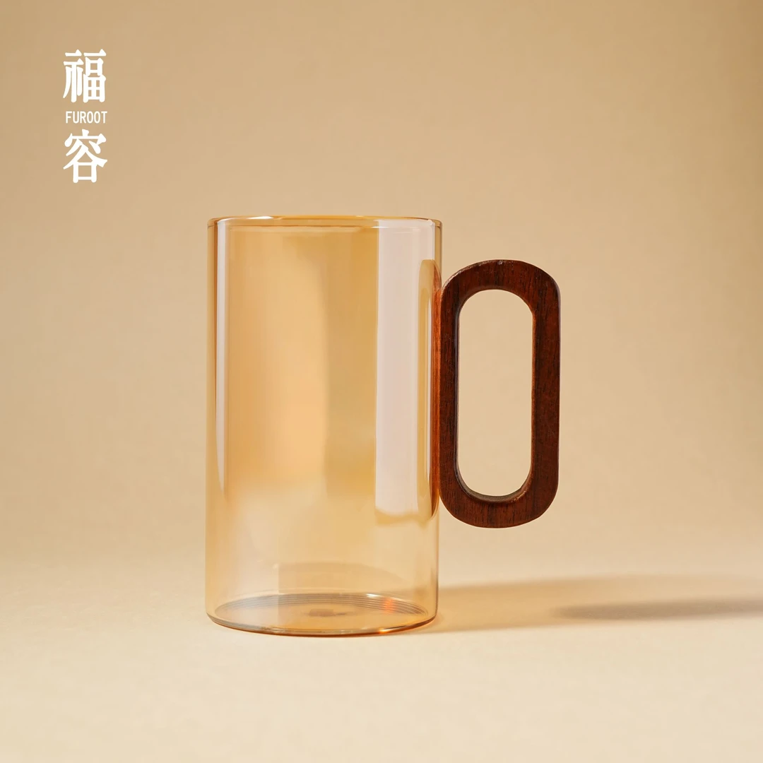 木把墨语杯360ml香槟金高硼硅耐热高温玻璃水杯茶具