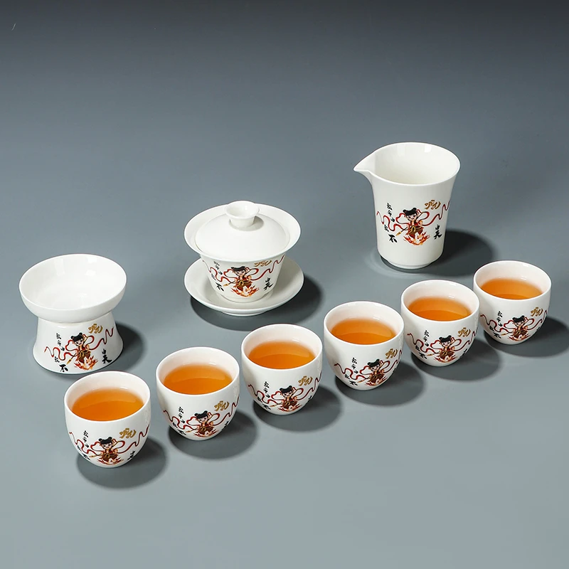 魔童哪吒高档功夫茶具套装盖碗茶杯全套家用茶具中式泡茶碗德化