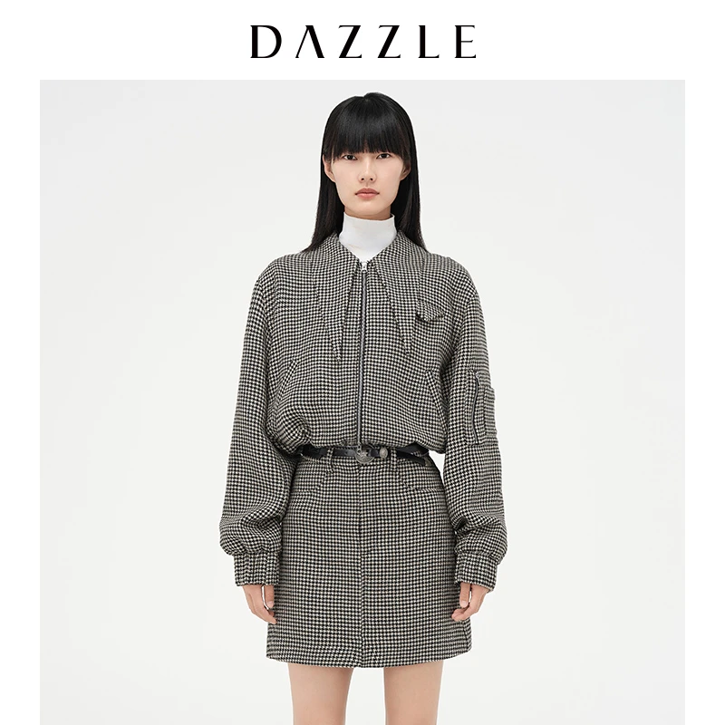 【MD】DAZZLE地素复古抽绳格子短款夹克外套上衣女2D4F