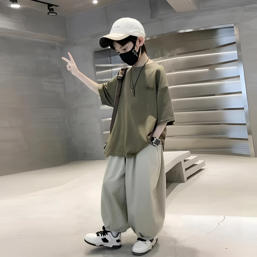 儿童装男童夏装套装2025新款夏季时髦衣服中大童男孩帅气灯笼裤潮