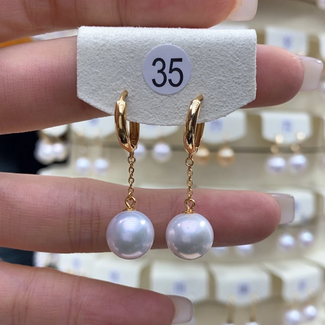 淡水珍珠耳饰银S925镶嵌11-12mm粉光