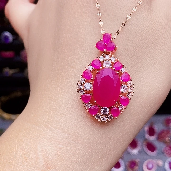 银S925镶嵌颈饰红宝石