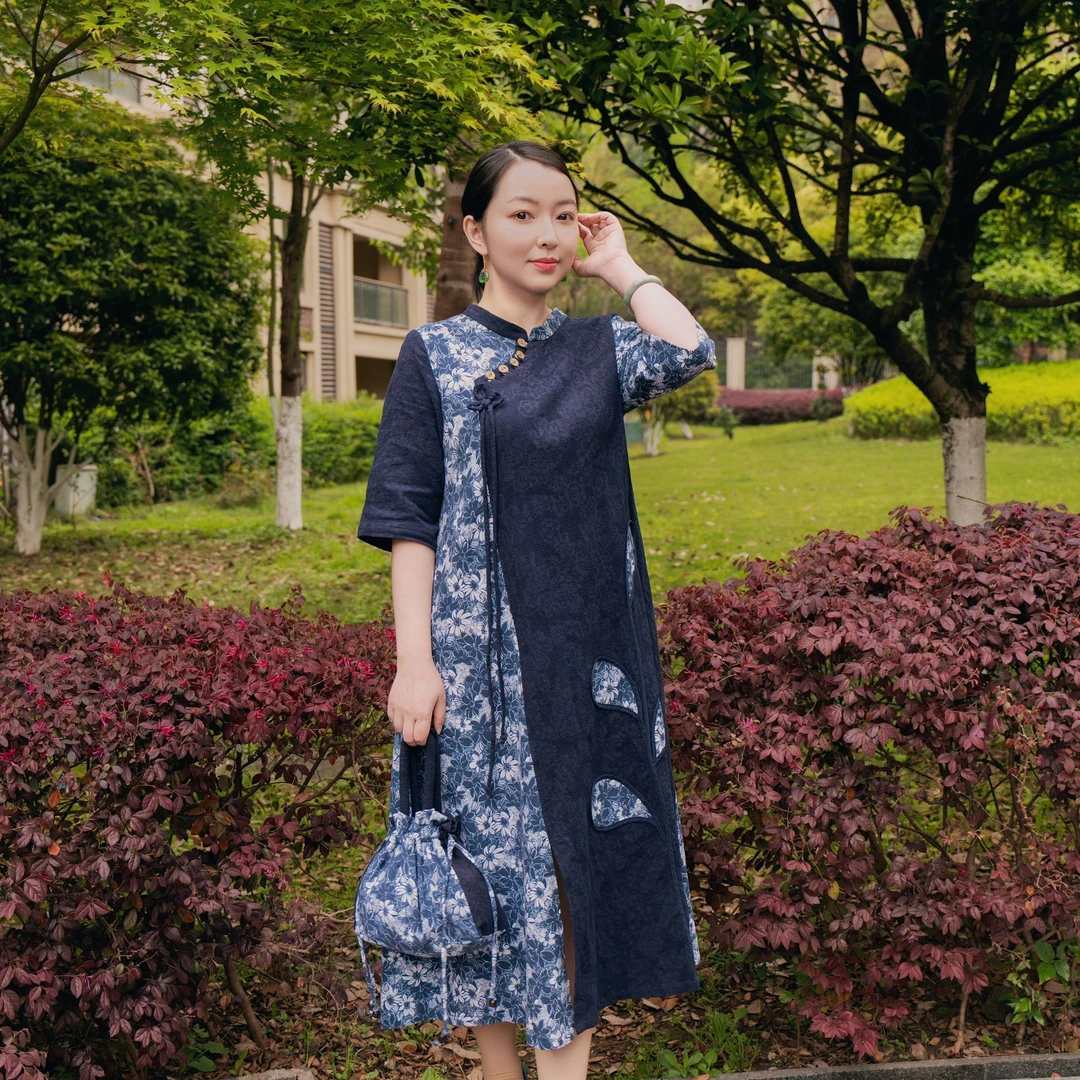 古典文艺「京派旗袍」苎麻棉连衣裙吸汗透气遮肉显瘦妈妈装60岁穿