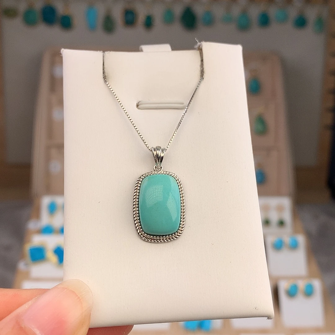 绿松石银S925镶嵌吊坠(不含链)