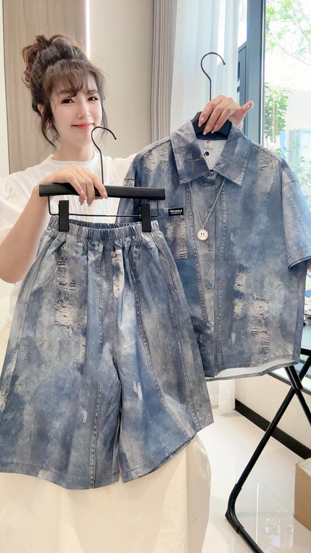 男童夏季套装2025新款儿童短袖中大童洋气时髦防牛仔薄款休闲夏装