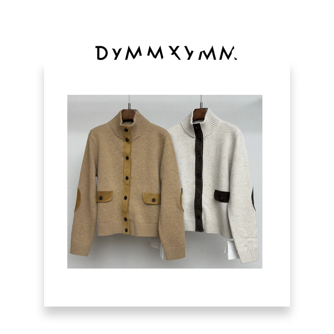 【DYMMXYMM】--.立领拼接仿麂皮毛衣开衫-5FW-R0313